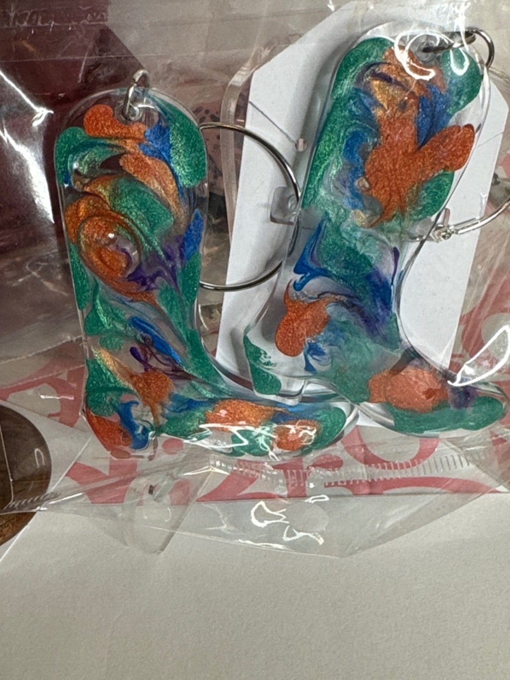 Women's Multicolor Abstract Ankle Bootie Earrings - Green & Orange Accents